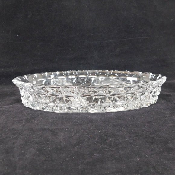 Fostoria American Clear 3-Part Dish Divided Oval Relish Candy Nut Cube Motif Vtg - Picture 2 of 8